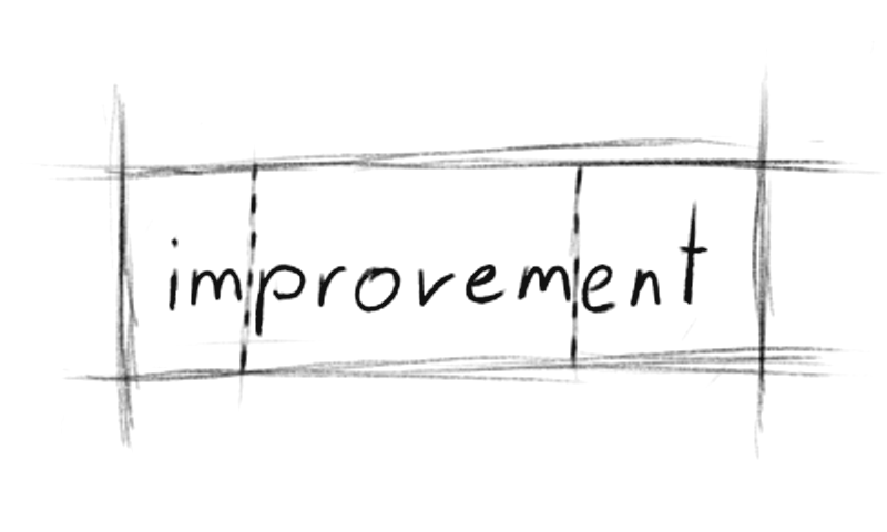 Skizze: das Wort „improvement“, in der Mitte „provem“ markiert